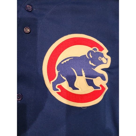 Vintage Majestic Chicago Cubs Jersey Blue Made USA Button Print Mens Sz 44 L - Picture 4 of 8